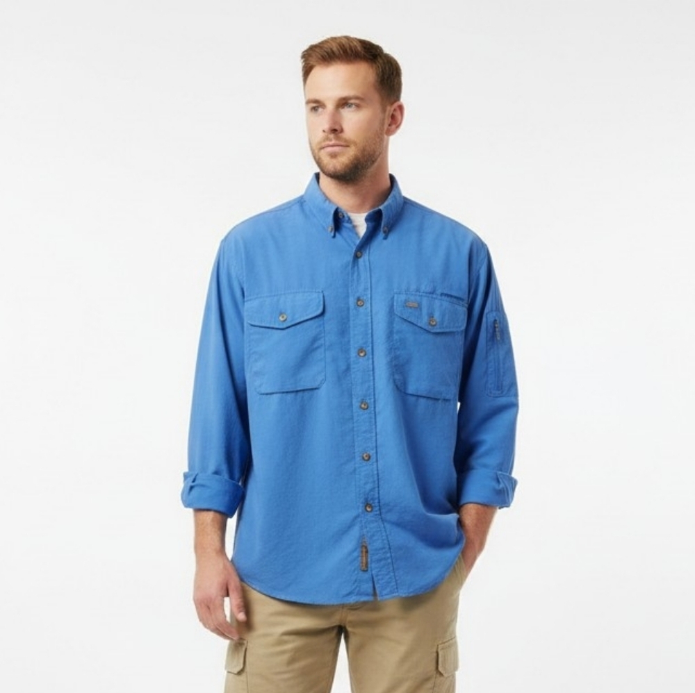 Vintage Orvis Blue Fly Fishing Long Sleeve Shirt With Velcro Pockets, Men's L